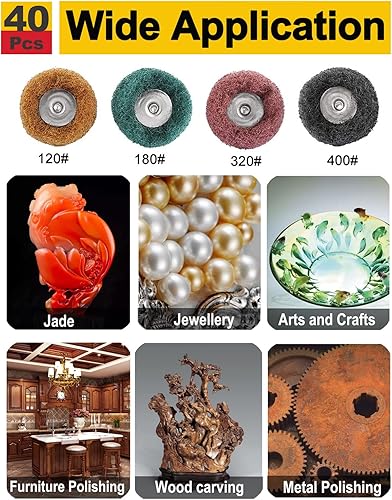 Miniatura 6 de Juego de 40 ruedas de pulido y 72 cepillos de alambre, accesorios de vástago de 1/8 pulgadas para herramienta giratoria