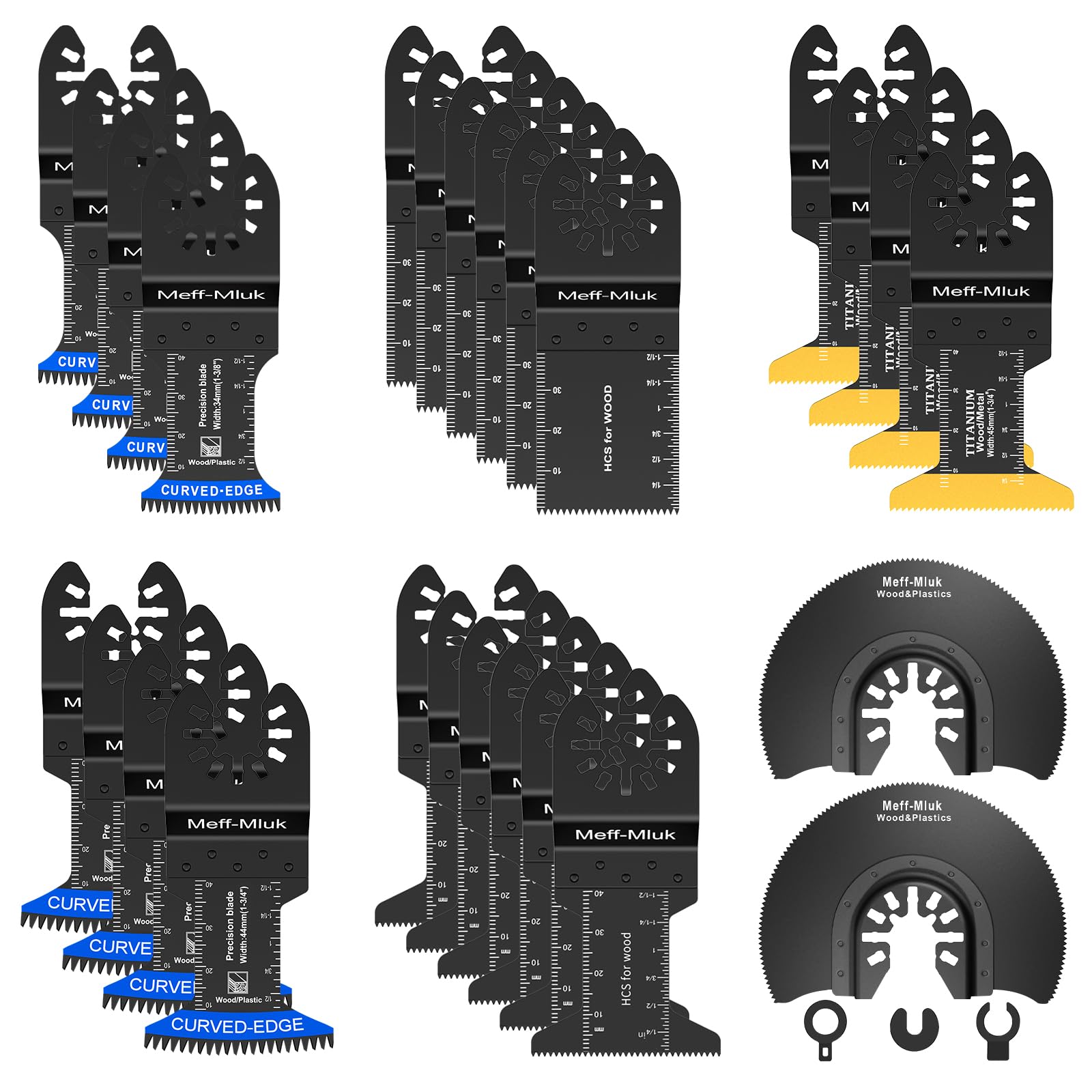 Meff-Mluk 26 cuchillas multiherramienta de dientes japoneses, cuchillas multiherramienta universales para madera, plásticos, metal, kit de hojas de sierra oscilantes de liberación rápida para
