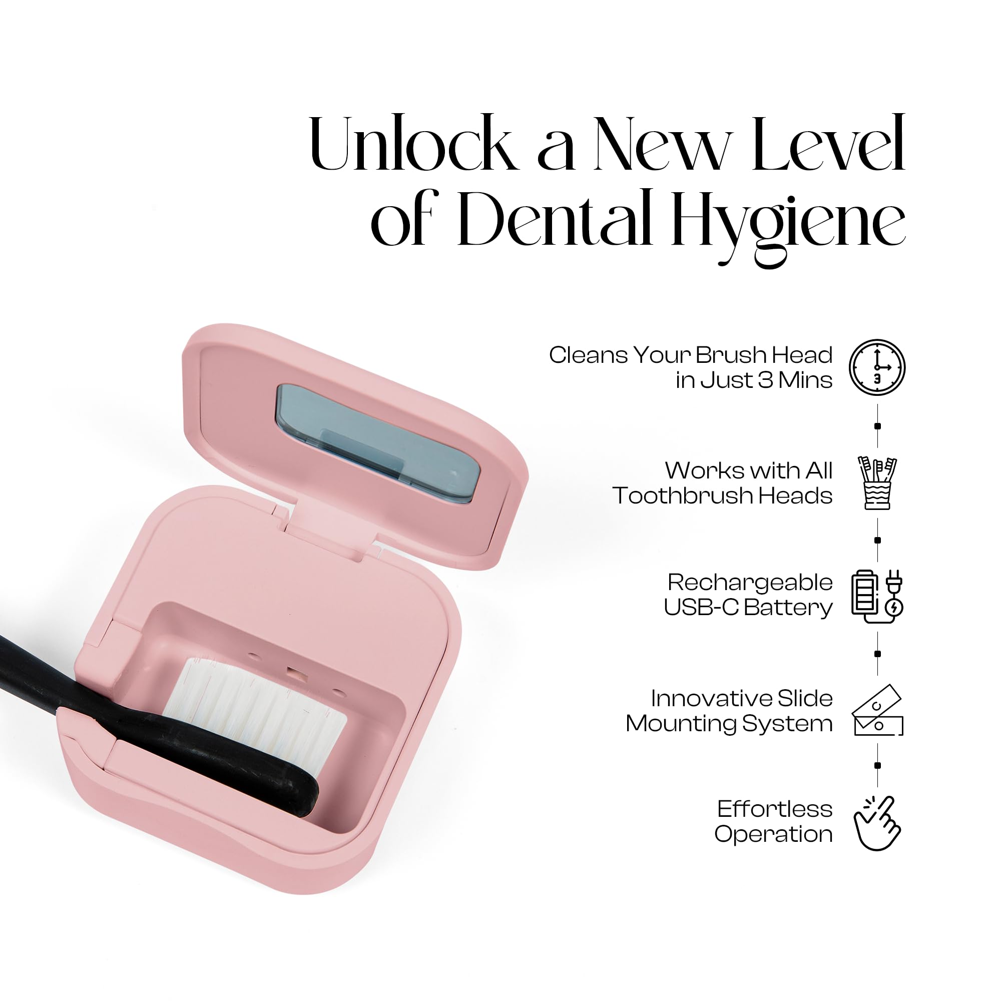 Mondano Desinfectante y soporte para cepillo de dientes UV-C, esterilizador de cepillo de dientes - Funda de cepillo de dientes manual/eléctrico para cualquier cabezal de cepillo de dientes - Estuche