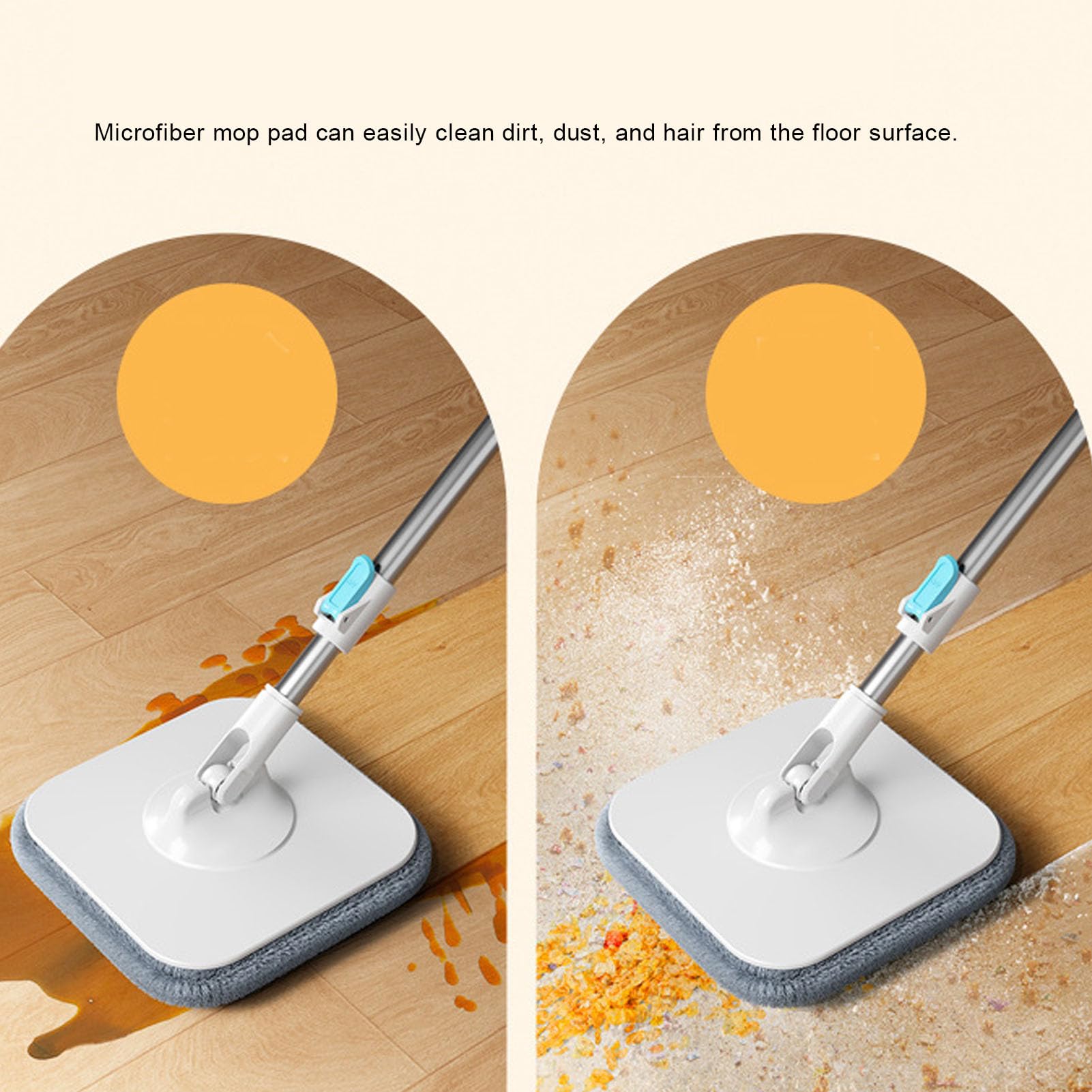 Spin -Mop und Eimer -Set mit Selbstabschließungssystem, Selbstwringende 360 ​​-Grad -rotierende Quadratische Mop -Köpfe für Hartholzfliesen -Marmorböden, Mikrofaserpolster