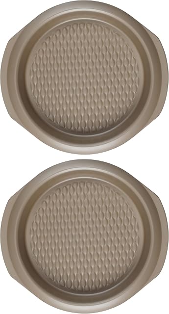 Salter COMBO-8226 Olympus 30 cm Cake Tin - Set of 2 Non-Stick Round Baking Tin, Large Baking Trays with Textured Base, Sponge Cake Pan, Carbon Steel Bakeware, PFOA-Free Quiche Pan, Twin Pack, Gold