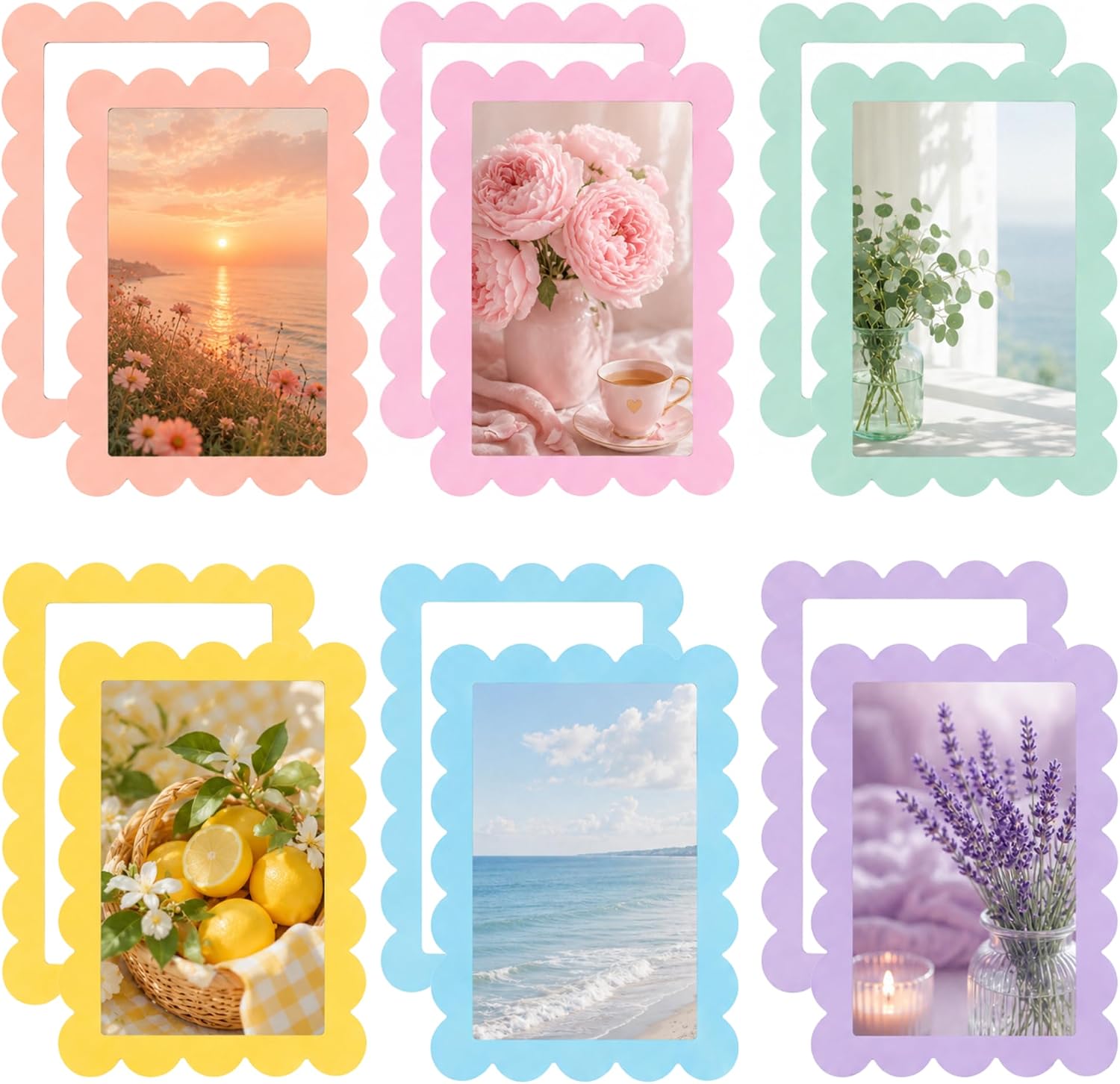 12 Pack Pastel Magnetic Picture Frames 4x6 - Macaron Soft Tones Minimalist Magnet Photo Borders for Refrigerator, Locker, Classroom & Office Decor - Open Face Aesthetic Home Accessories