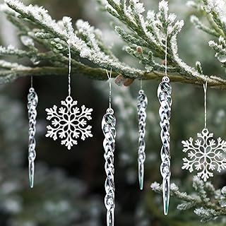 LEMESO Christmas Tree Ornaments, Snowflakes, Icicles, Set of 36, Christmas Decoration, Interior Decoration, String Included, Glitter, Decoration, Enhances the Atmosphere