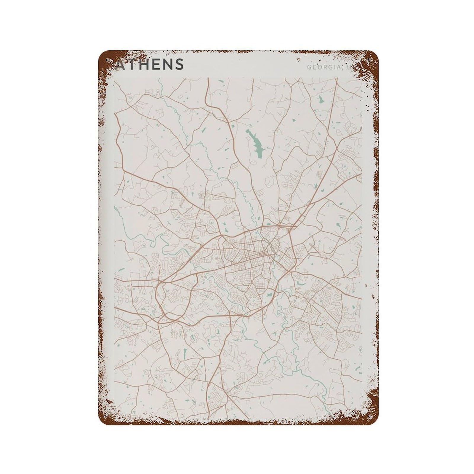 xiaoxiaoshen Athens Map Georgia Travel Gift Farmhouse Decor Scandinavian (2) Wall Decor Art Metal Tin Poster Modern Home Decor Art Home Bar Shop Decorations Vintage Sign 40x30cm