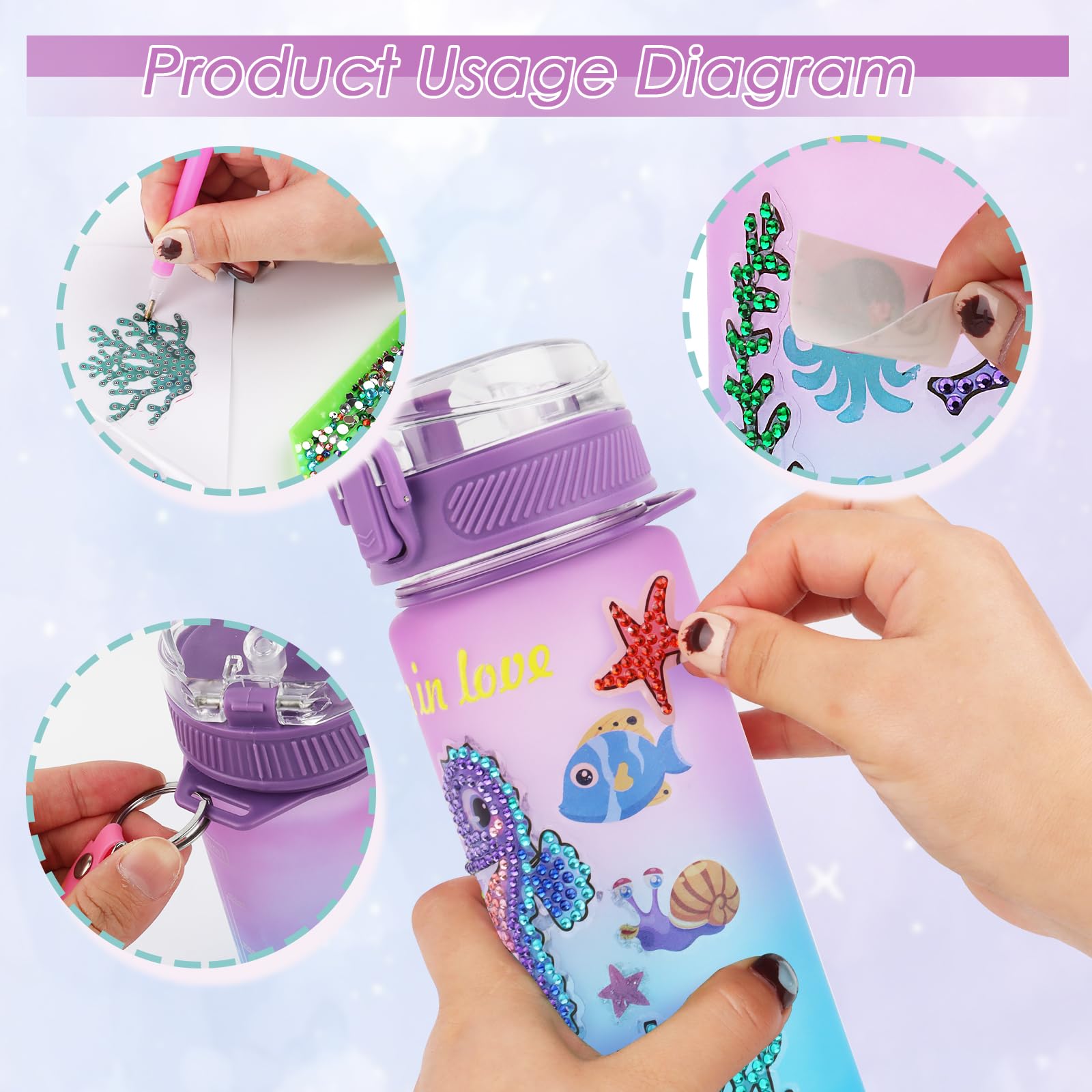 TNEDFOD Bouteille d'Eau Arts et Kits, Kit Décoration de Bouteille d'Eau pour Enfants, Bouteille Kit de Loisir Créatif Enfant pour Jeux Cadeau Fille 5 6 7 8 9 10 Ans