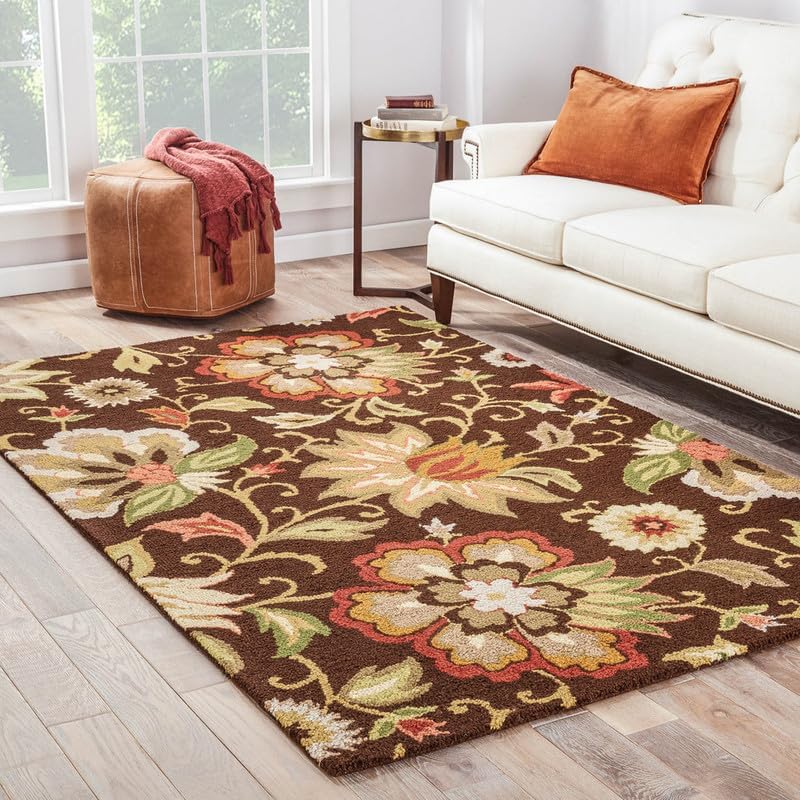 Image of Handmade Premium AFIFA Collection Woollen Rug Loop Pile Floral Hand Tufted Carpet for Living Room Bedroom Drawing Room Hall and Floor 3X5 Size