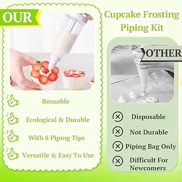 Suuker Cake Decorating Gun, Cupcake Icing Piping Kit, Cake Decorating Kit with 8 Piping Tips, Cupcake Injector/Decorating Icing Set, White, SK173