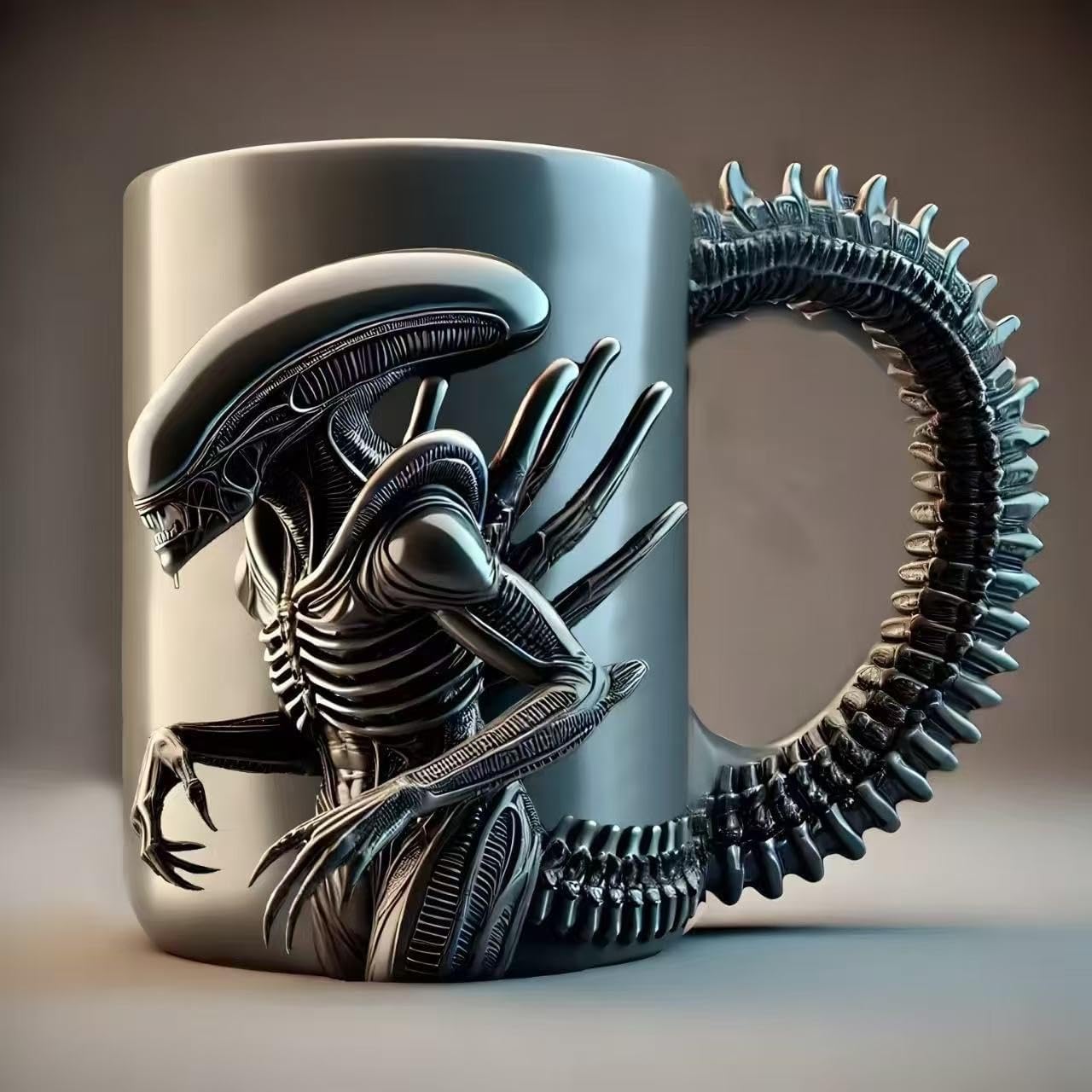 DUOAZJL Novelty Xenomorph Coffee Mugs, Personalized 3D Printed Alien Coffee Mug, 15oz Stainless Steel Cup, For Boyfriends, Fathers, And Family on Birthdays, Christmas