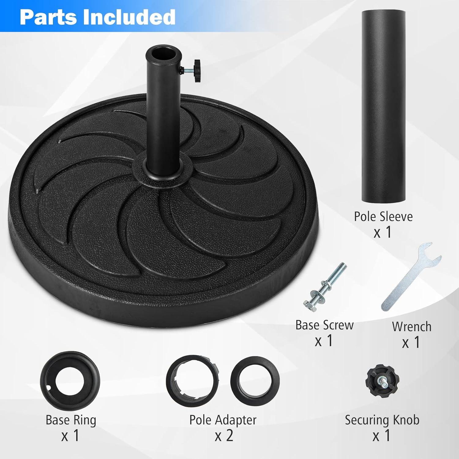 Giantex 40 lbs Patio Umbrella Base, 21.5" Round Market Umbrella Stand for 1.5''-1.9'' Umbrella Poles, Heavy Duty Resin Base with Metal Support Holder for Deck Garden Poolside (40 lbs)