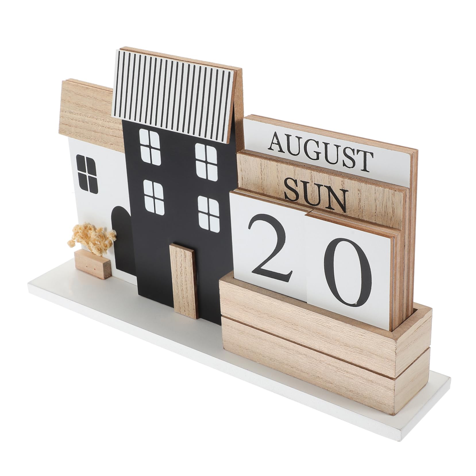 NUOBESTY Holztischkalender Ewiger Kalender mit Holzsockel für Schreibtisch Kalender für Schreibtisch Tischkalender aus Holz für Büro