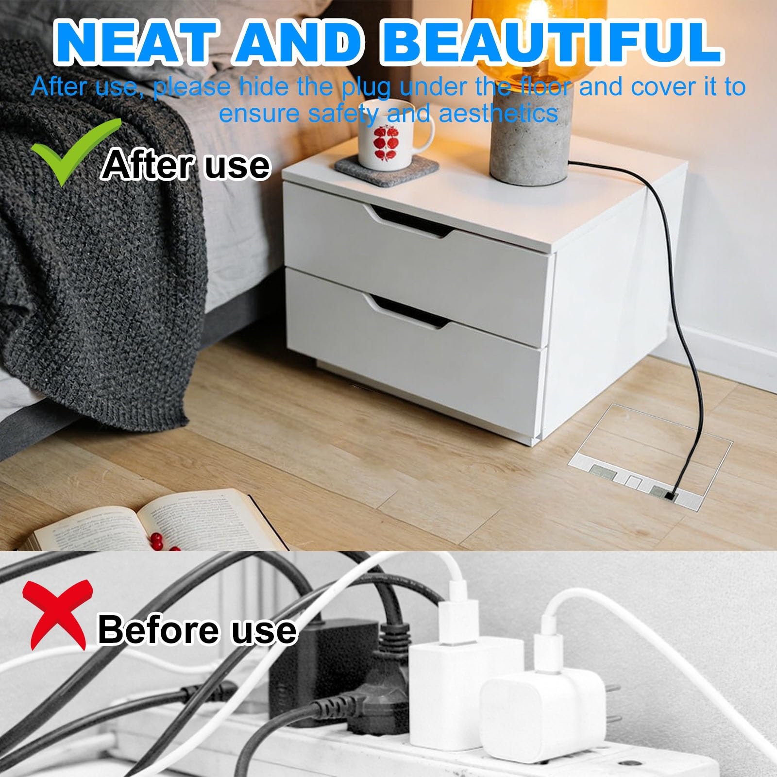Gniazdo podłogowe do zabudowy, gniazdko elektryczne ze stali nierdzewnej ze standardem, RJ45, porty USB do domowego biura i sali konferencyjnej, łącznie 4 porty
