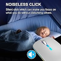Vista 3 de HOTLIFE Mouse LED inalámbrico, mouse Bluetooth delgado recargable, mouses de computadora inalámbricos USB portátiles de 2.4G con receptor USB y Gris