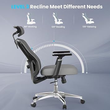 Warmiehomy Office Chair Ergonomic Desk Chair, High Back Computer Chairs with Wheels, Home Office Chairs for Heavy People, Adjustable Seat Depth, 3D Armrests and Adjustable Headrest(Grey)