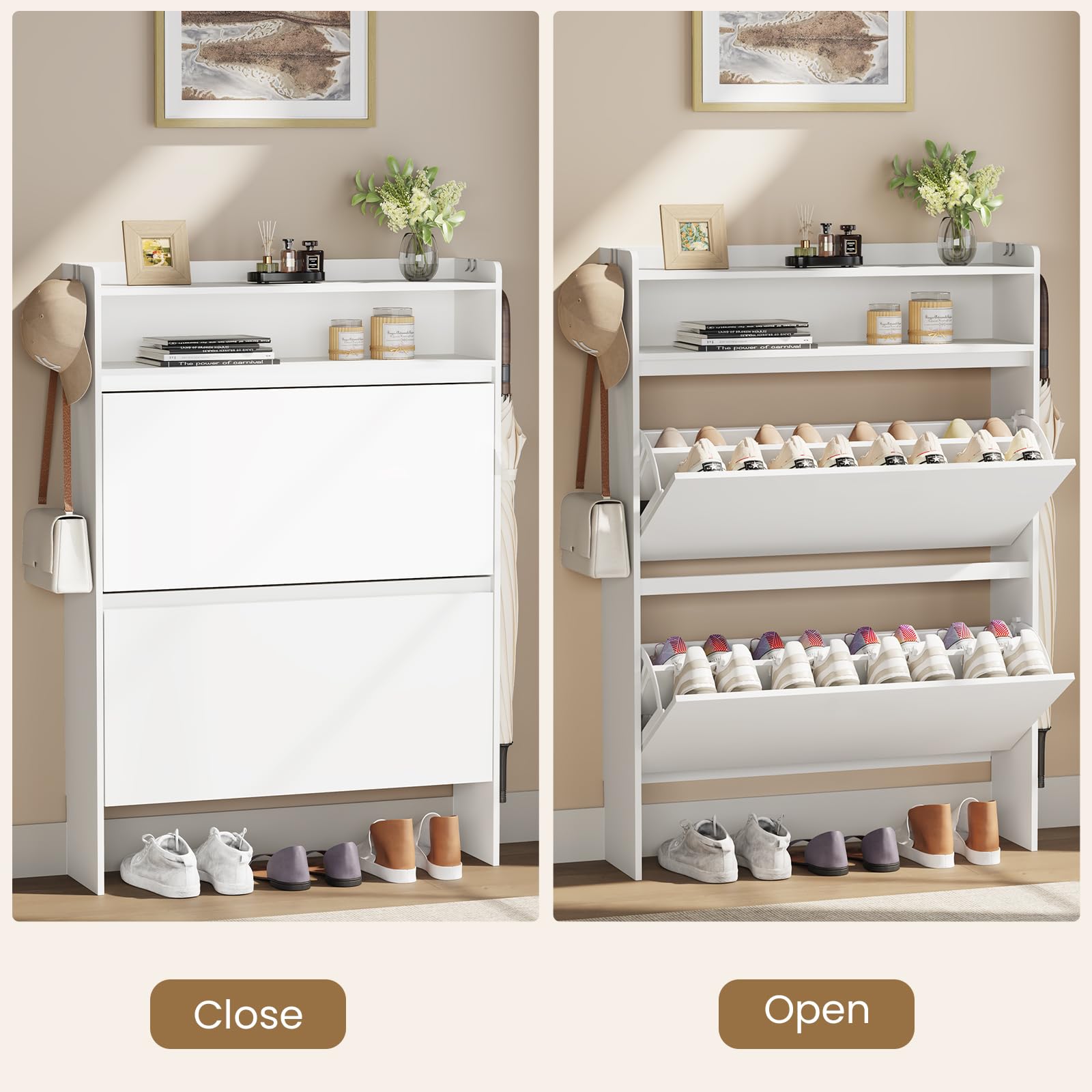 Amazon.com: Draelibor Shoe Cabinet Organizer with 2 Flip Drawers