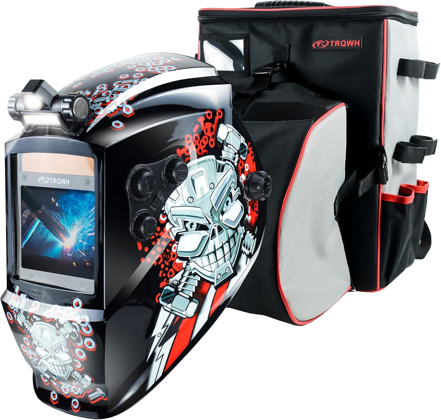 TRQWH Auto Darkening Welding Helmet Large Viewing True Color Solar Powered Welding Hood & Welding Backpack for Men Waterproof Reinforced Bottom Large Capacity
