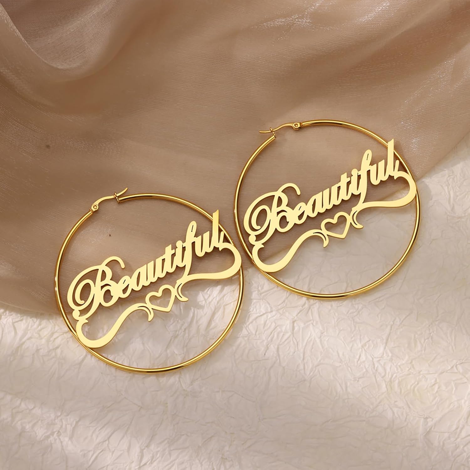 Custom Name Hoop Earrings For Women 18K Gold Plated Stainless Steel Customized Round Earring Personalized Ear Jewelry Birthday Gift (1.2 Inch 1.8 Inch 2.5 Inch)