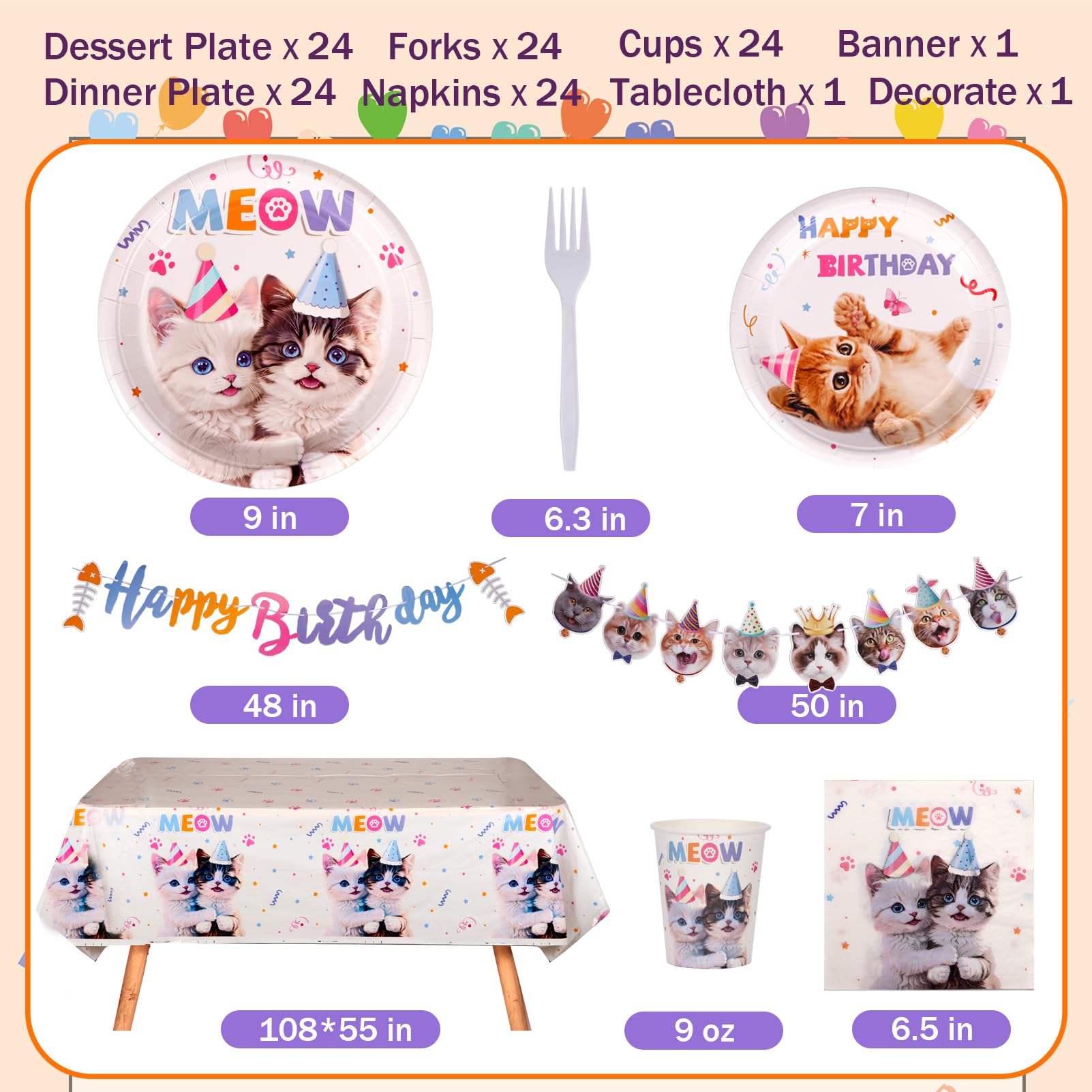 Cat Party Plates & Supplies - Birthday Decorations -2