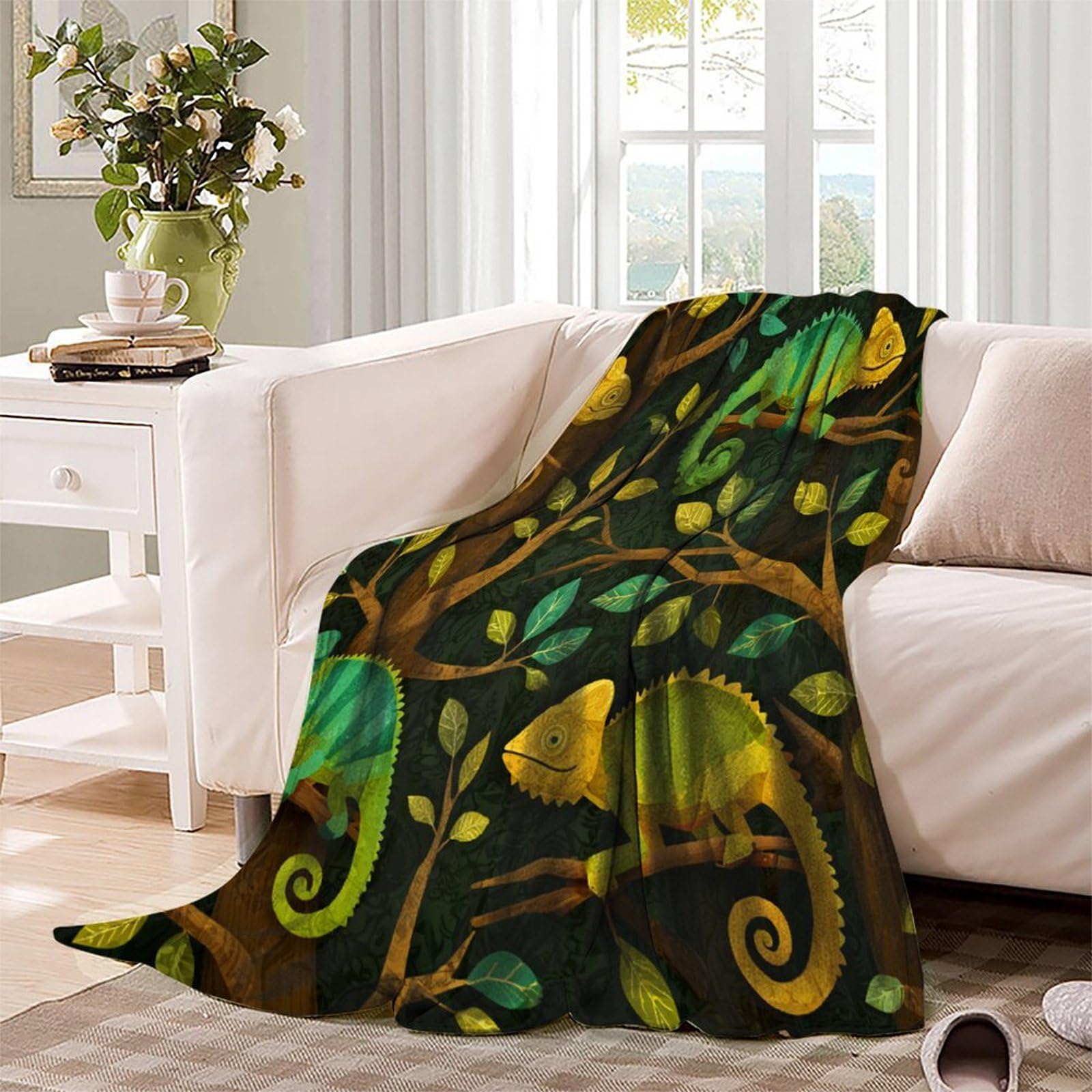 Camaleonte in stile cartone animato Manta Estampada 3D Colcha De Diseño Ropa De Cama De Microfibra Suave Y Cálida Sofá Ropa De Cama 80x90inch(200x230cm)