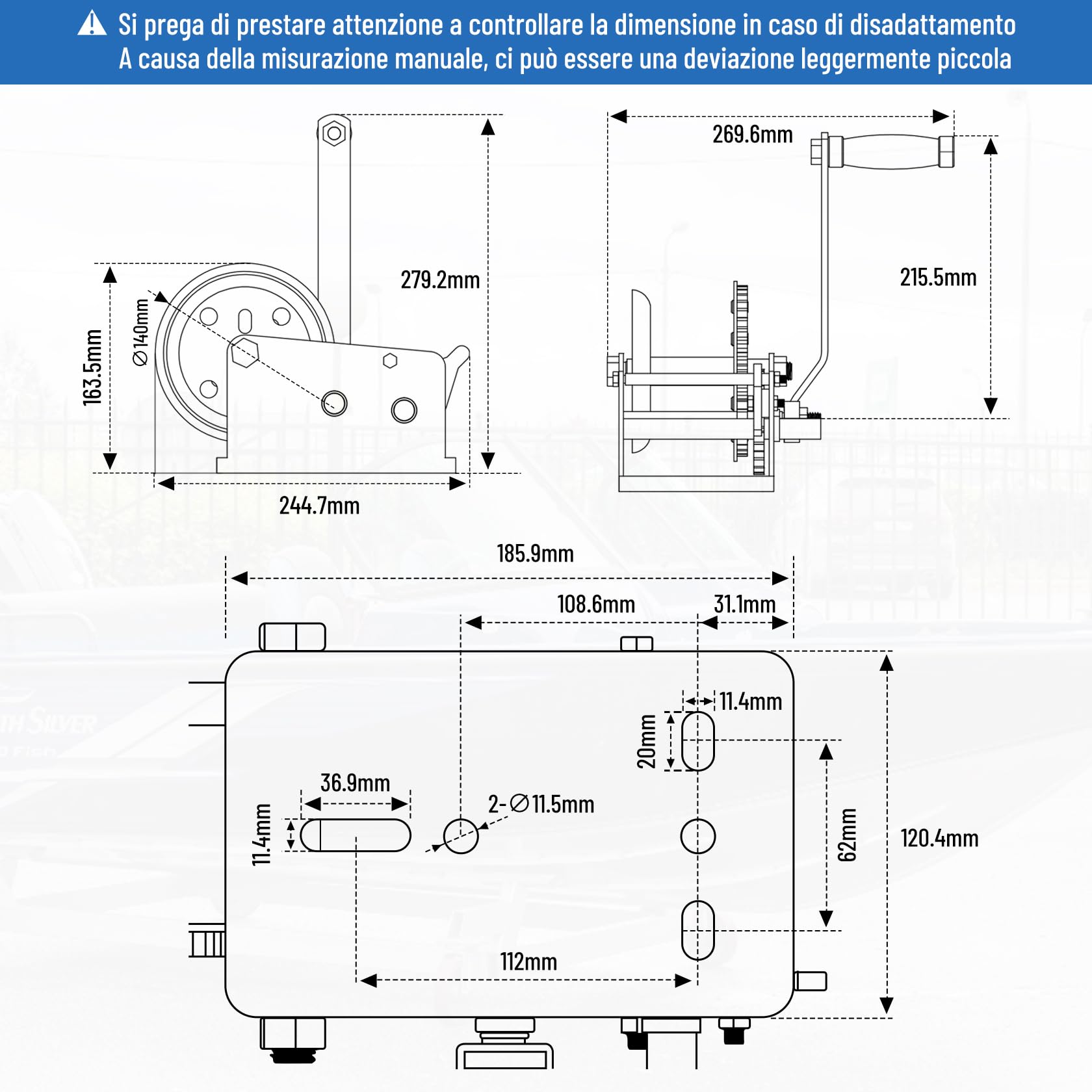Pindex Verricello Manuale con Cinghia 10 M, Argano a Mano 1000 Kg con Cinghia, Verricello per Barca, Verricello a Mano con Blocco di Ritorno per Officina, Garage, Rimorchi, Dinghi, Legno