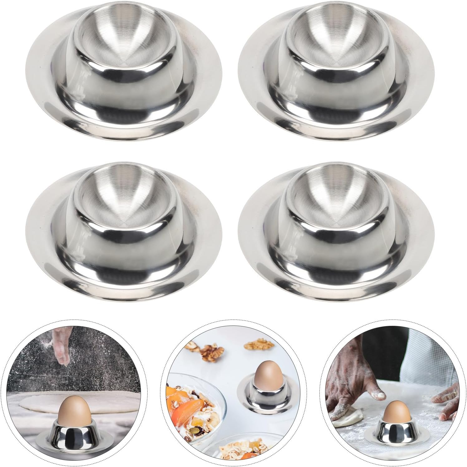 Stainless Steel Egg Stand Holder 4pcs Small Multi-function Household Egg Cups for Breakfast and Kitchen Dining