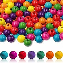 Pack of 300 Colourful Wooden Beads, 14 mm Colourful Wooden Beads for Threading, Natural Round Wood Colourful Beads for DIY Jewellery Making, Decorations, Necklace (with Bead Needles)