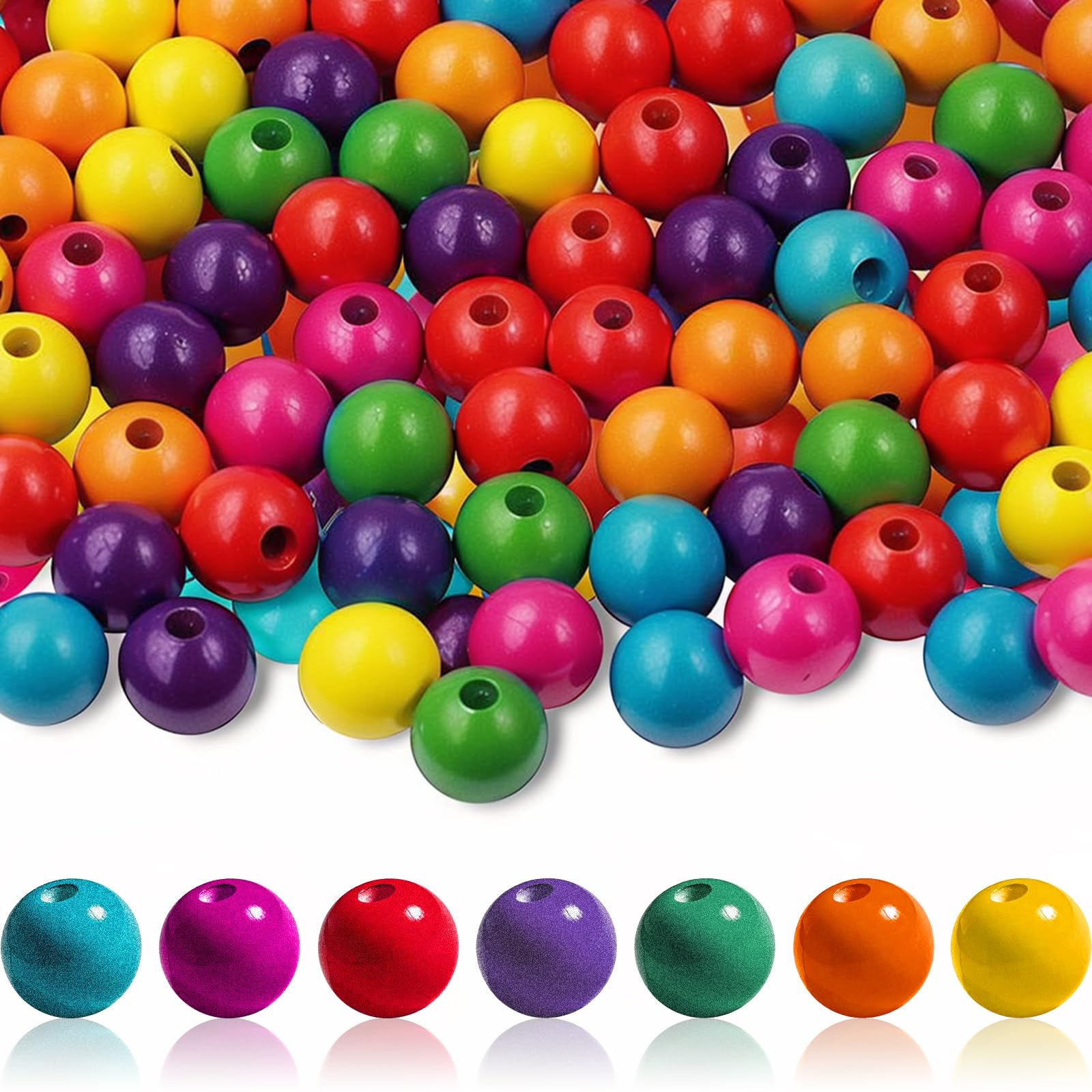 Jyvex 300 Stück Holzperlen Bunt, 14mm Bunte Holzperlen zum Auffädeln, Natürliche Runde Holz Bunte Perlen für DIY Schmuck Herstellung, Dekorationen, Halskette(Mit Perlennadeln)