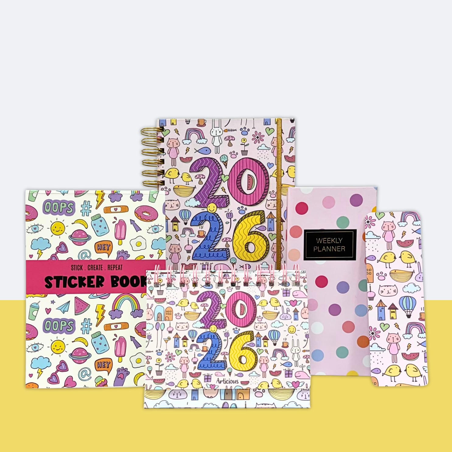 Doodle Series Planner Kit | Planner Set Includes A5 Journal (22x17cm) 262 Pages | 120 GSM | Weekly Planner | Desk Calendar 2026 | Stickers Book | Bookmark (The Doodle Edition, Doodle Series)-image-30