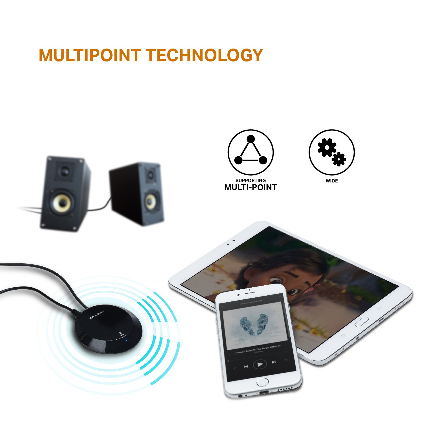 TP-Link Bluetooth Stereo Audio Music Receiver Adapter with NFC Technology for iPhones, iPads, Smartphones, Tablets, Laptop and any Bluetooth-enabled device, 3.5 mm or RCA Jacks - Black ( HA100)