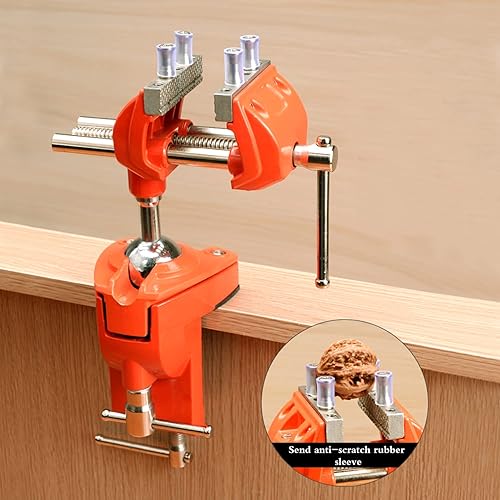 Miniatura 7 de MAXMAN Tornillo de banco de abrazadera con poste universal de 8 pulgadas, tornillo de banco de carpintería de acero fundido de 360 con base