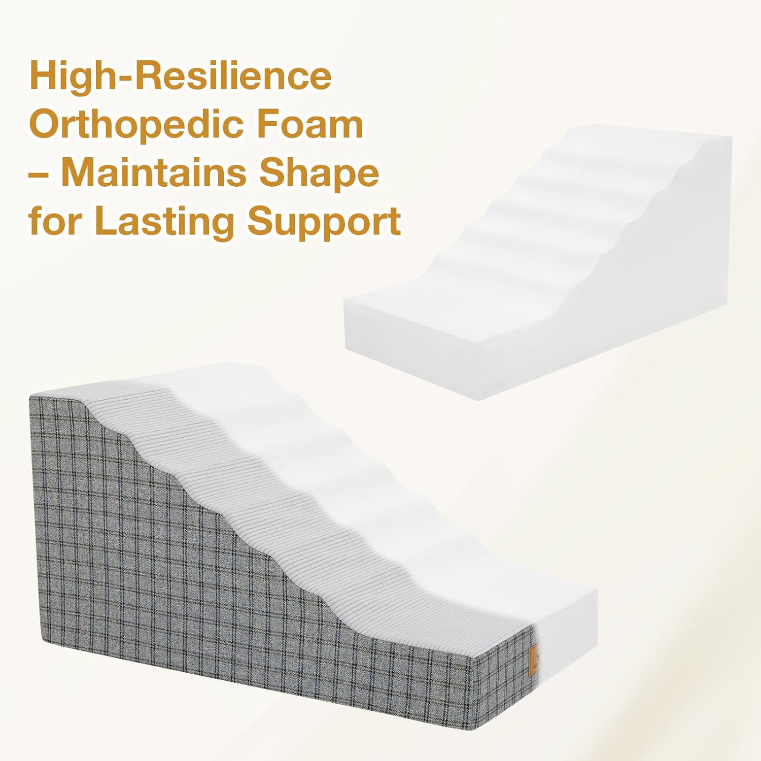 Pets Ramp for High Beds, Small Dogs & Senior Cats - Non-Slip Texture & Machine Washable Cover - Supportive Foam for Joint Comfort, Easy Climb for Couch, Sofa, Furniture (Grey)