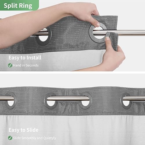 Miniatura 5 de Juego de cortina de ducha sin gancho con forro de tela a presión, cortinas de ducha grises para baño con ventana superior transparente, repelente al