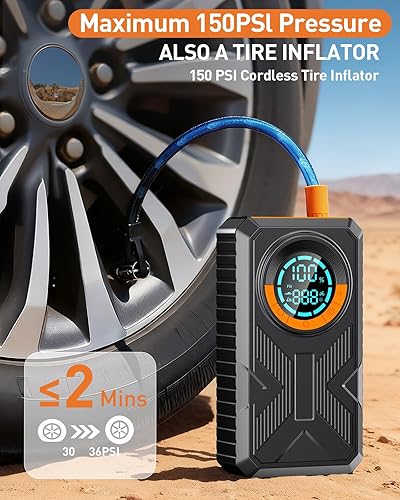 Miniatura 3 de Arrancador de salto con compresor de aire, arrancador de batería portátil, arrancador de batería de coche 8.0 Gas7.0L diésel 12V arrancador portátil