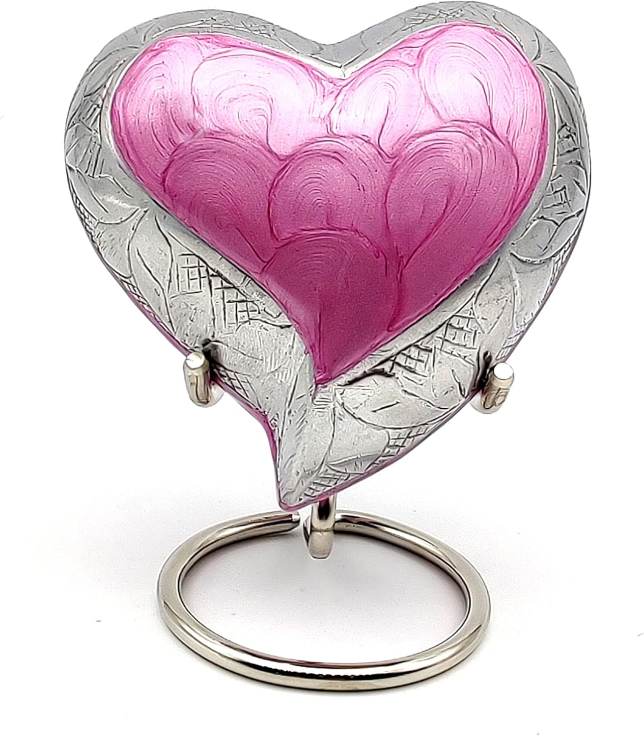 5MOONSUN5 Urns for Human Ashes - Empathetic Urn for Adult Male & Female - Pink Heart Memorial Keepsake Cremation Jewelry for Ashes with Velvet Box & Display Stand (Pink)