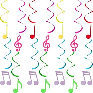 25 Pieces Musical Note Hanging Swirl Music Foil Whirl Theme Party Decoration Cutout Spiral for Wedding Baby Shower Birthday Party Supplies (Red, Yellow, Purple, Green, Pink)