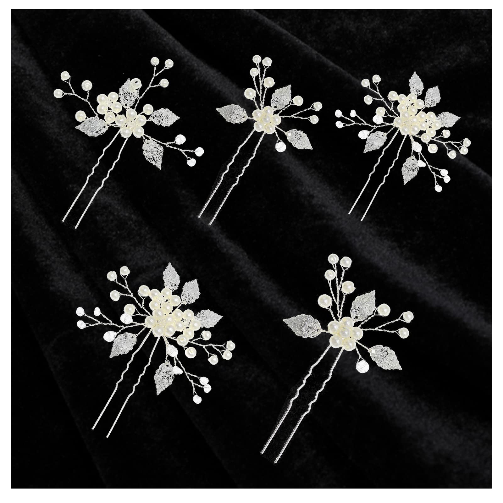 ZoeTekway Pack de 5 lujosas horquillas para el pelo de flores de boda, accesorios para el pelo de boda, perlas para novia, decoración para el pelo, para novia y dama de honor