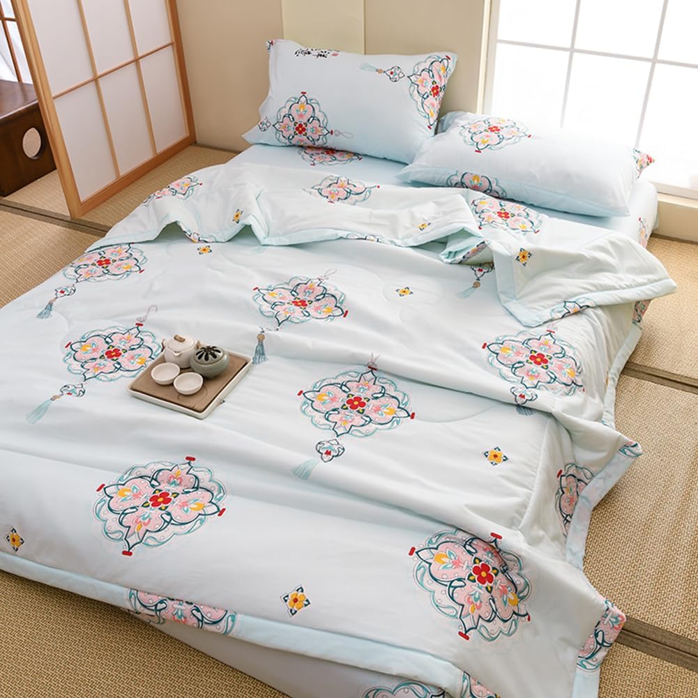 Cooling Duvet for Summer Softness Ice Blanket Quilted Bedspreads Comfortable Lightweight, Machine Washable Modern Air Condition Cotton Quilt for Bedroom Decor (Light Blue,200x230cm)