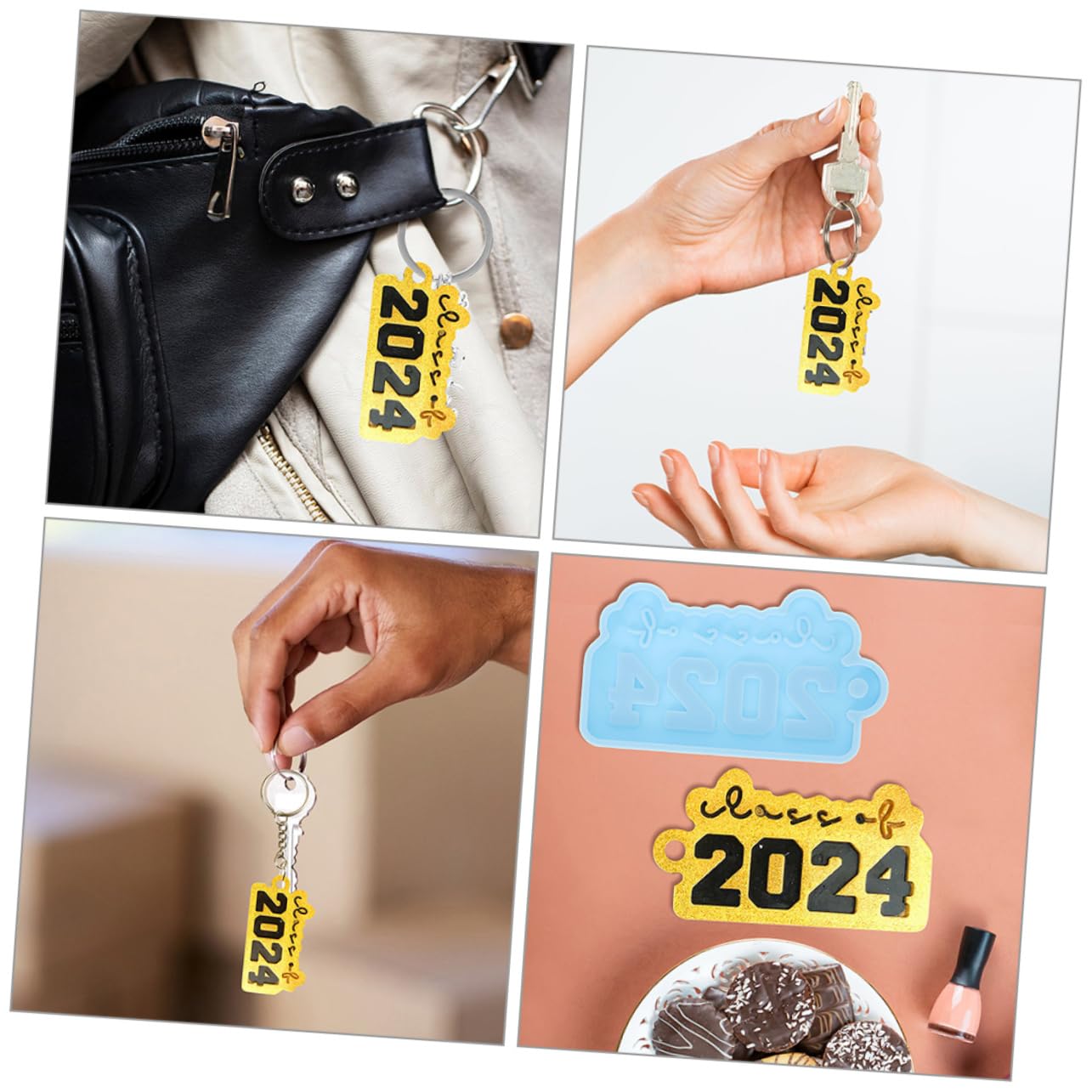 DOITOOL 4 Set Siliconper Portachiavi Laurea Stampo Per Pendenti Portachiavi Fai Da Tper Festeggiamenti Laurea Facile Da Rimuovere Per Creazioni Artigianali Decorativi 4 Pezzi * 4