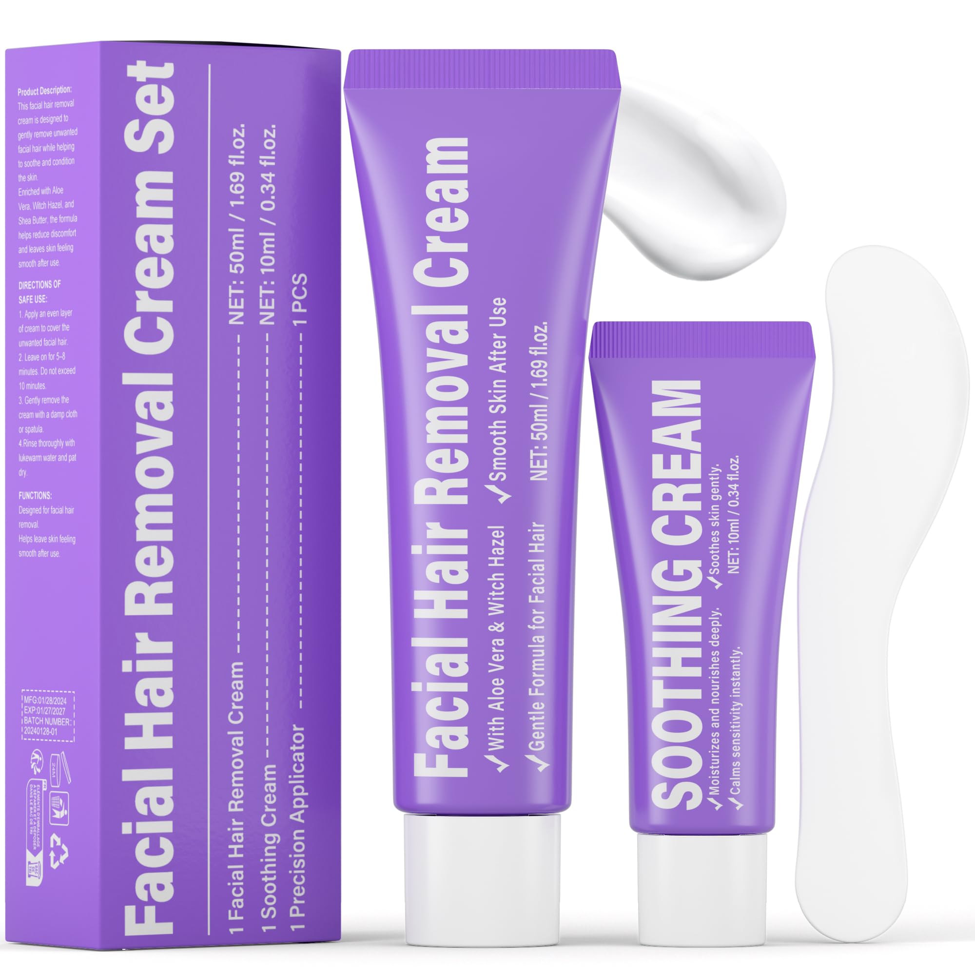 Facial Hair Removal Cream for Women – Sensitive Skin, Lip Chin Cheeks 2 Count (Pack of 1)