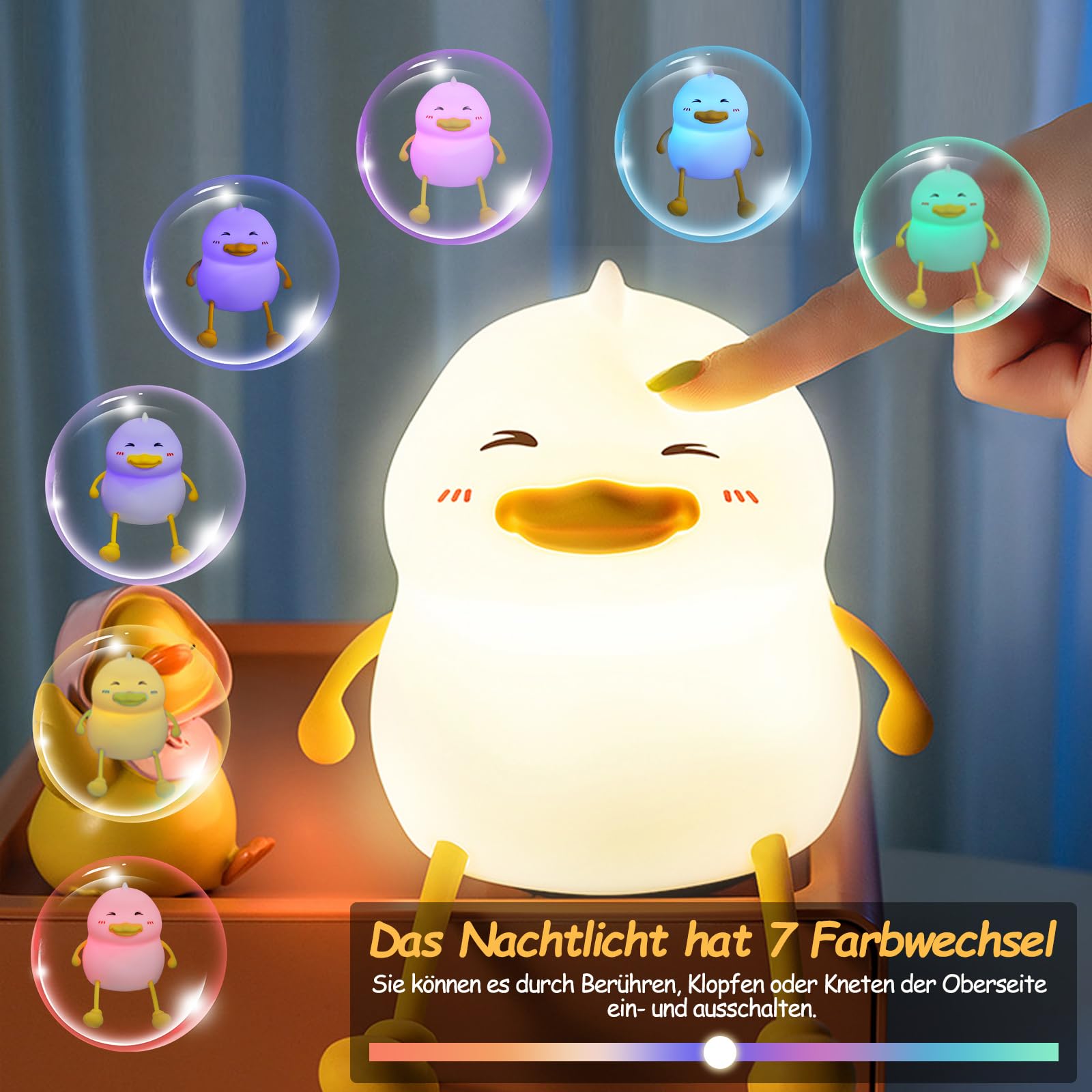 Luce Notturna Anatra URAQT - Ricaricabile, Sensore Tattile, Timer 30 Min, Per Bambini E Neonati - Foto 10