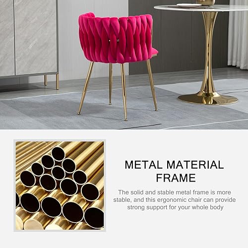 Miniatura 6 de Nrizc Juego de 4 sillas de comedor tejidas, sillas de comedor tapizadas de terciopelo con patas de metal dorado, sillas decorativas modernas para