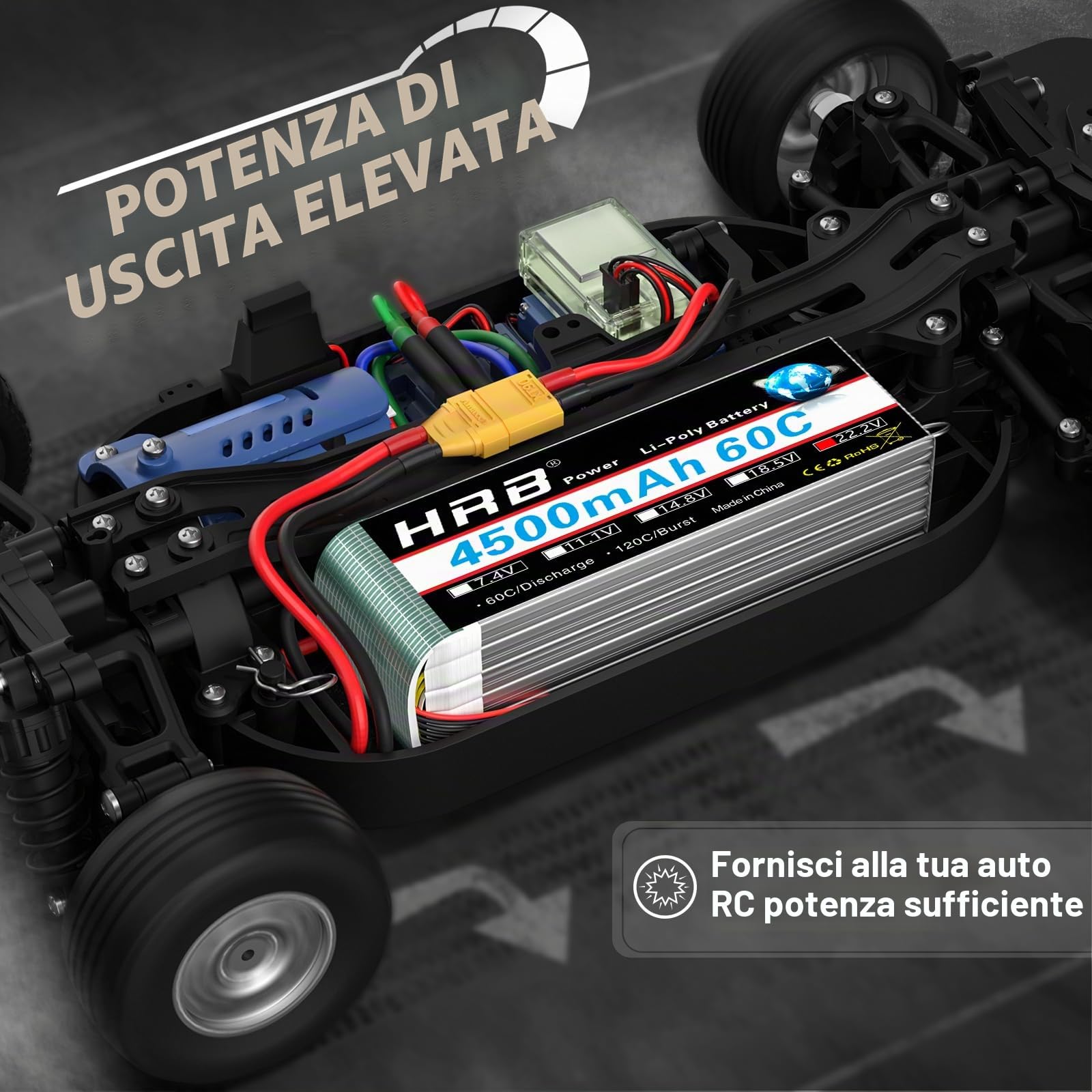 HRB 6S - Batteria Lipo 22,2 V, 4500 mAh, 60 C, con spina XT90, classe A+, per RC auto, aereo, passeggino, elicottero, camion, hobby, confezione da 2