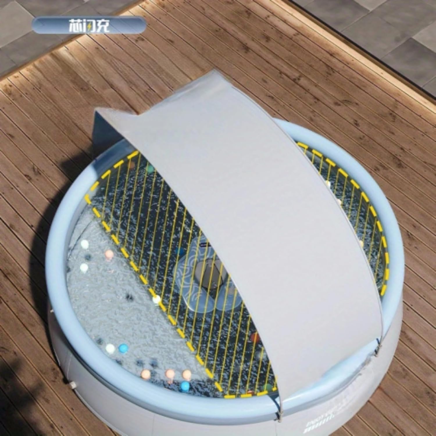 The Round Outdoor Inflatable Swimming Pool with Sunshade Provides Coolness and Sun Protection, Suitable for Outdoor Leisure and Entertainment. 94.49 * 25.98 Inches