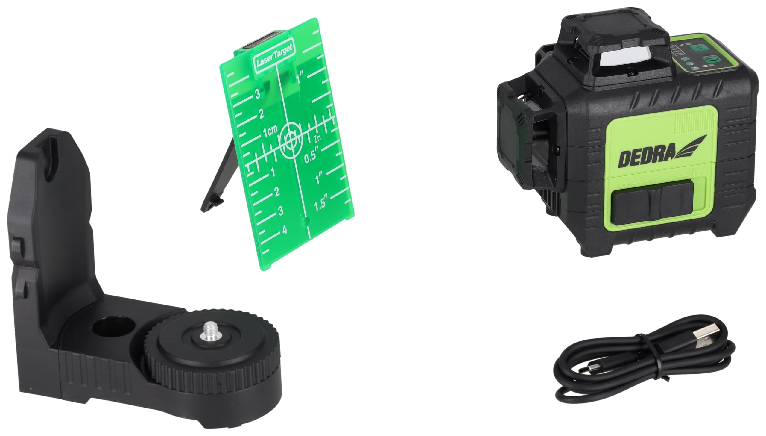 3D-Multilinienlaser DEDRA Reichweite bis 45 m, 2,4mW grüner Laserstrahl, 4000mAh Laserdioden von Sharp, Arbeitstemperatur -20°C - +70°C, Grüner Laser, Digitaler Lasermessgerät