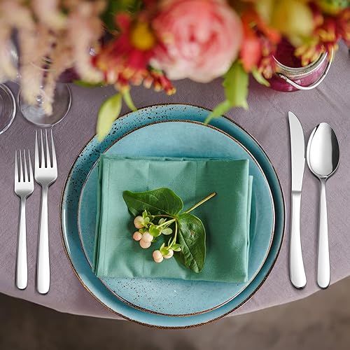 Miniatura 7 de HaWare - Juego de cubiertos de acero inoxidable de 65 piezas con utensilios de servir, utensilios de alimentación pesados para 12, cubiertos