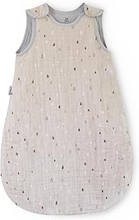 Ehrenkind® Baby Sommerschlafsack Rund Musselin | aus weicher OEKO-TEX zertifizierter Bio-Baumwolle | Sommer Baby Schlafsack Baby 1 TOG Gr. 50/56 Natur-Graue Tropfen