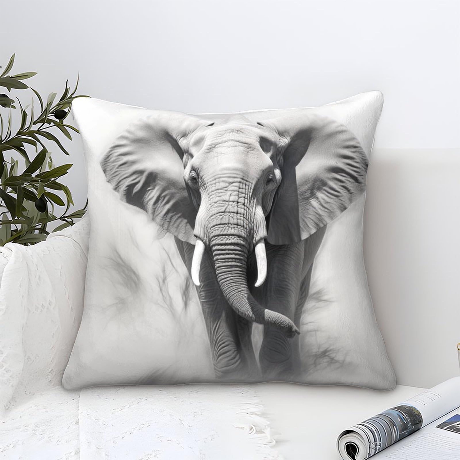 LKBASOEGD 3D Printed Elephant Square Pillowcases Square Throw Pillow Garden Cushion Super Soft Pack of 1 for Patio,Couch, Tent, Balcony And Sofa 40x40cm