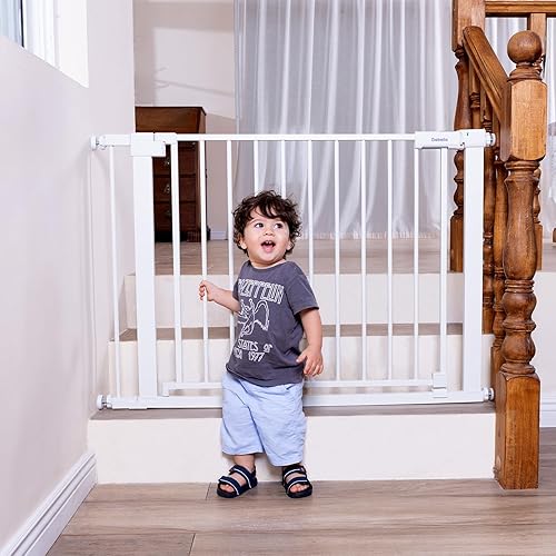Miniatura 10 de BABELIO Puerta de seguridad para bebés para entradas y escaleras, puerta para mascotas de 36-41" con puerta ancha de paso e indicador de cerradura,