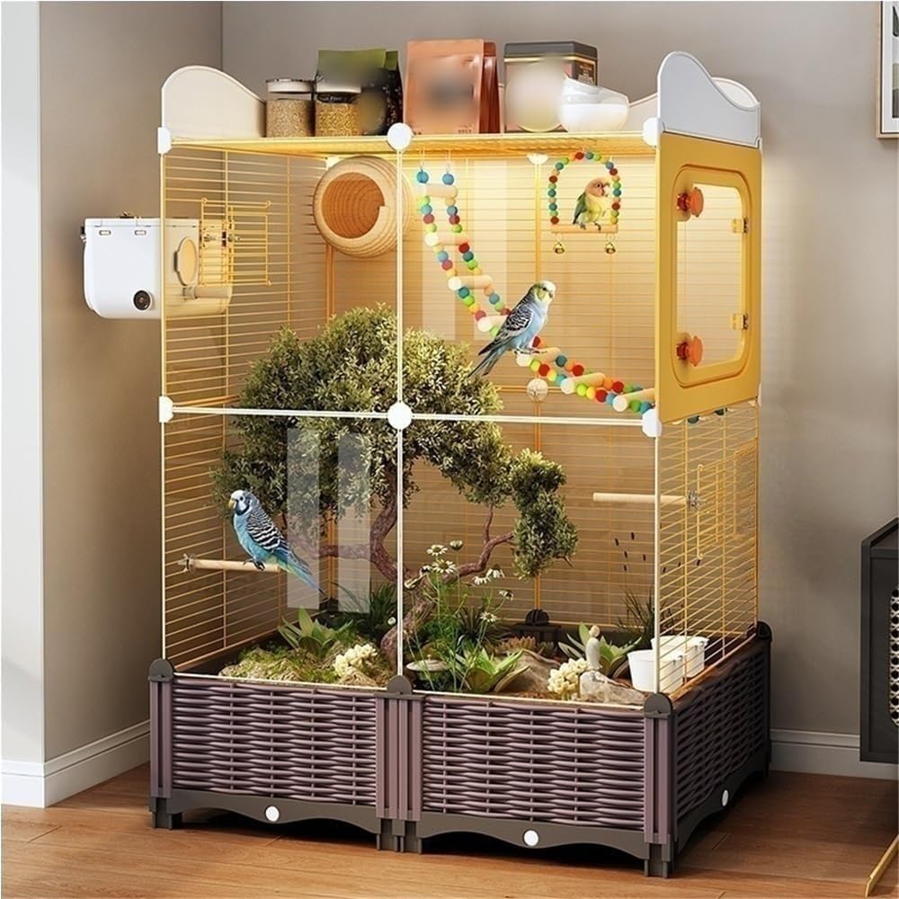 Parakeet Cage with Clear Front, Decorative Flight Birdcage with Accessories, Bird Cage for Cockatiels, Budgies, Finches, Canaries(White)