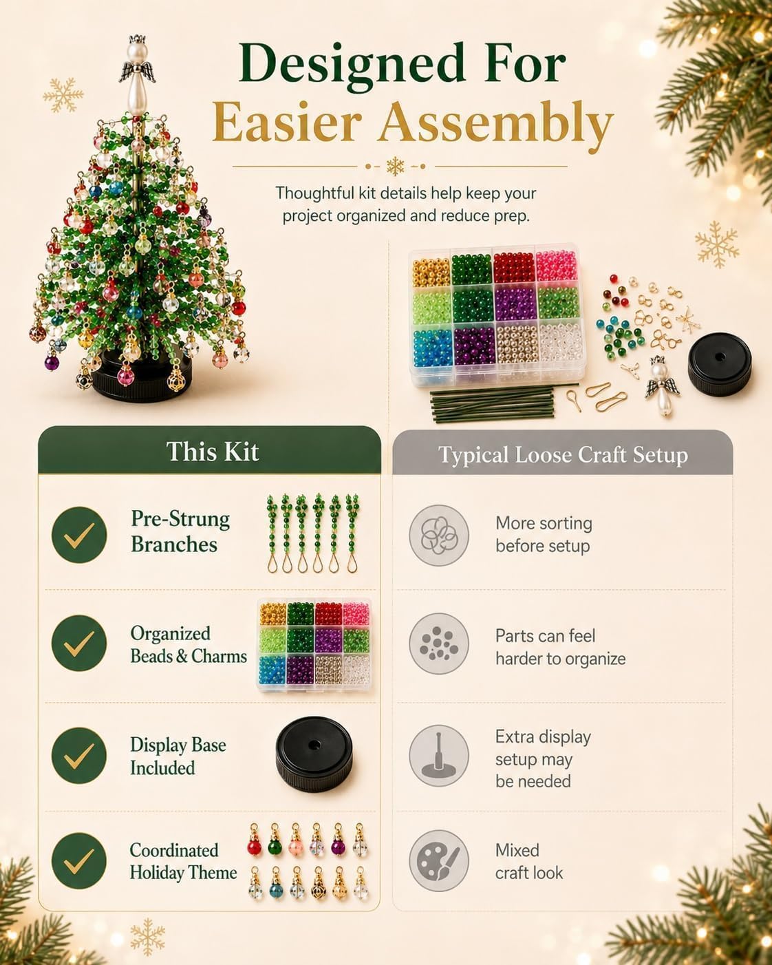 DIY Beaded Christmas Tree Kit, Handmade Mini Desk Xmas Bead Art (Orange) image 5