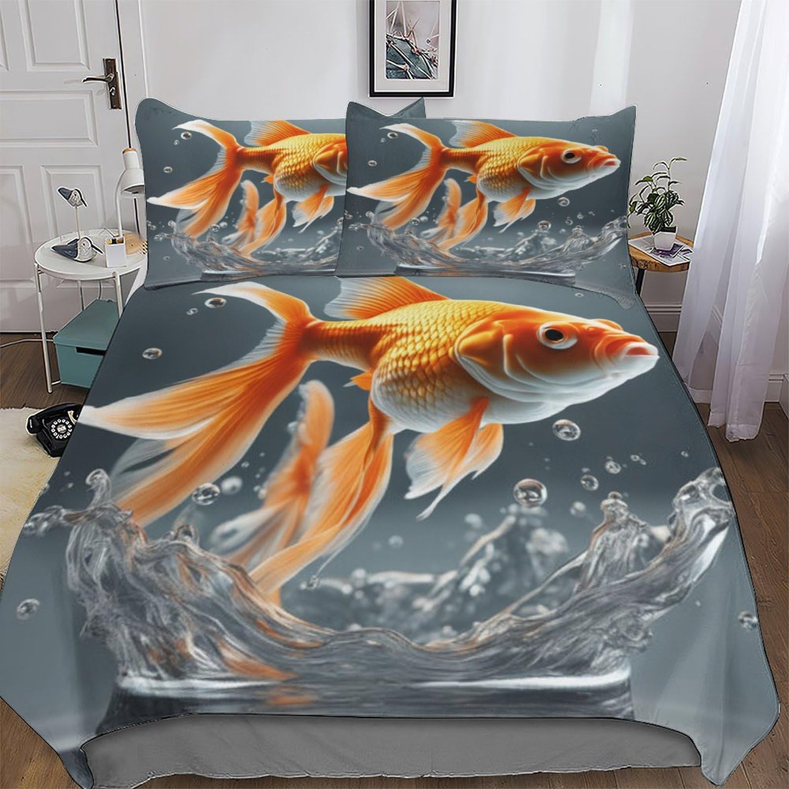 Housse de couette poisson en microfibre pour créer une ambiance marine apaisante dans la chambre
